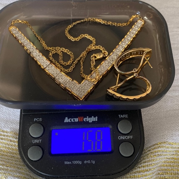 14K GF/Sterling Silver Natural 1ctw Diamonds Ladies V Necklace + Earring set! - Picture 13 of 15